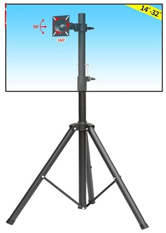 Lcd Tv Floor Stand - Adjustable Monitor Mount, Portable Tripod, 360 Degree Swivel And Tilt Stand For 14-32 Inch Monitors, Height Adjustable Folding Stand, Holds 15Kg/,