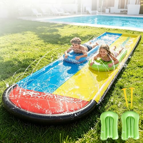 Nzkeuf Wasserrutsche,188in x 54in (480 x 140 cm) Wasserrutsche Garten für Kinder mit 2 Bodyboards, Wasserspielzeug Kinder für Sommer Garten Pool Outdoor