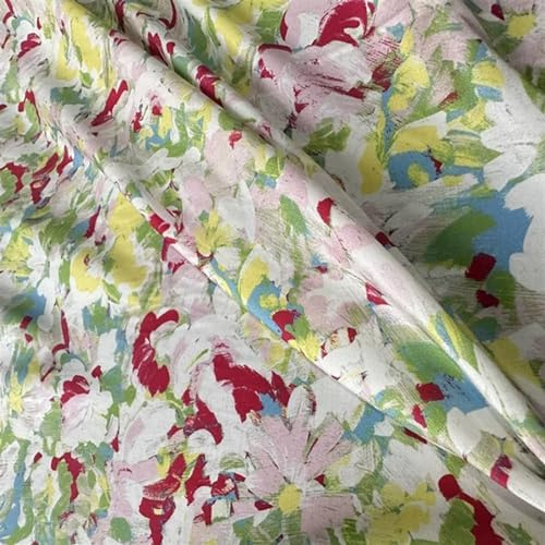1 Meter x 1,4 m Malerei, Blumenmuster, Stretch-Seide, Crêpe de Chine Stoff für Kleiderstoff zum Nähen