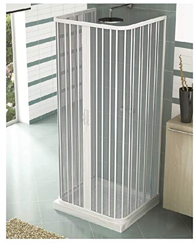 Cabine de douche en forme de U - Dimensions : 80 x 90 x 80 cm - Hauteur : 185 cm - En PVC - Ouverture centrale, 2 portes pliantes - Blanc