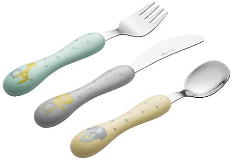 Viners Kids First Cutlery Set - Toddler’s Textured Easy Grip Flatware Gift Box - 18/0 Stainless Steel, 3-Piece