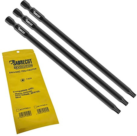 3 x SabreCut SC177TX25_3 177mm TX25 Compatible with Makita DFR750 DFR750RME BFR750 6844 Autofeed Collated Drywall Screwdriver Gun Bit Single Ended Torx No.25 Heavy Duty