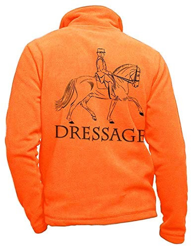 Reiter-Fleece orange personalisiert mit einem Pferd, Größe L