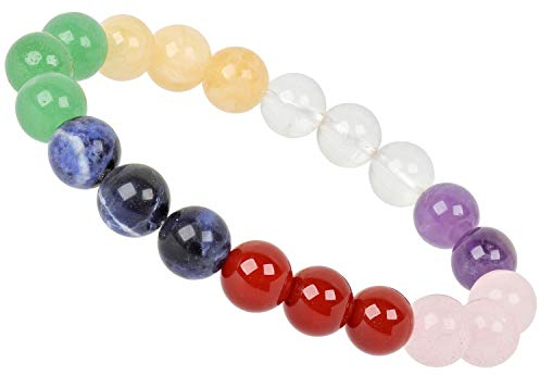 ELEDORO Stretch Armband aus echten Edelsteinen-Perlen 10mm: für Energie und Harmonie (Chakra 7)