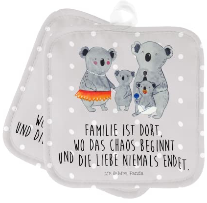 Mr. & Mrs. Panda 2er Set Topflappen Koala Familie - Geschenk, Quality time, Koalas, Topflappen mit Spruch, Geschwister, Oma, Schöne Topflappen,