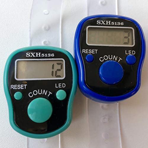 KnitUK Tally Counter - LED Backlight. Pack of 2. Teal and Blue Digital Knitting Row Counters.