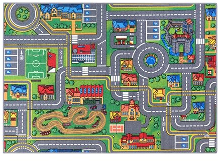 Carpet Studio Teppich Kinderzimmer 95x133cm, Kinderteppich, Spielteppich Straße Jungen & Mädchen, Teppiche für Babyzimmer, Schlafzimmer & Spielzimmer, Antirutsch, 30°C waschbar - Playcity