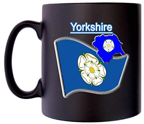 Klassek Yorkshire Flag County Map and Coat of Arms COA Mug Coffee Tea 10oz Black Satin Yorks