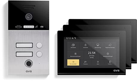 GVS - 2-Familienhaus IP Video Türsprechanlage AVS5089U - Mit 3x7 Zoll Monitor, App, HD-Kamera & Türöffner Funktion (Fingerprint/RFID) - Türklingel | Sprechanlage | Gegensprechanlage