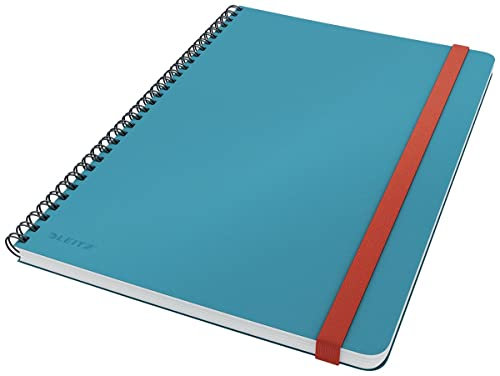 Leitz karierter Collegeblock mit Hardcover, großes B5-Format (Tablet, iPad), 80 Blatt, 160 Seiten, Spiralgebunden, 100 g/m² Papier FSC-zertifiziert, Soft Touch, Für Büro, Studium, Blau, Cosy, 44840061