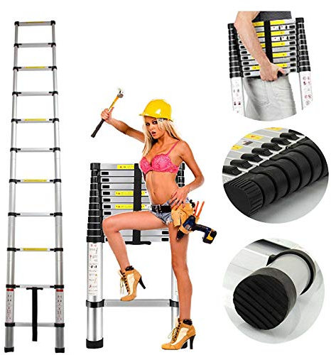 Scala telescopica da 3,2 m, in lega di alluminio, multiuso, estensibile, pieghevole, per uso interno ed esterno