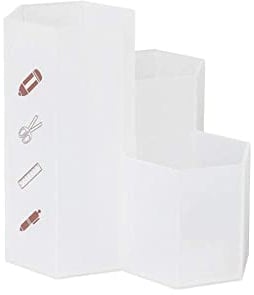 AhfuLife Creative Multifunction Hexagon Makeup Brush Vase Brush Pot Pen Holder Stationery Storage Pen Container Desk Decoration (Transparent white)