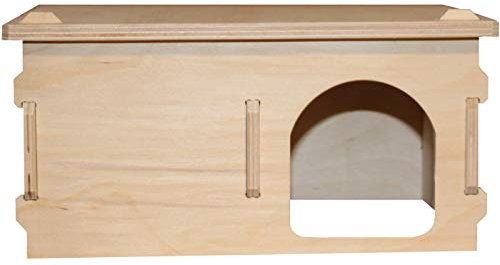 Goldhamsterhaus Traumvilla - Mehrkammerhaus aus Holz mit abnehmbarem Dach, Zwei Kammern & großem Eingang