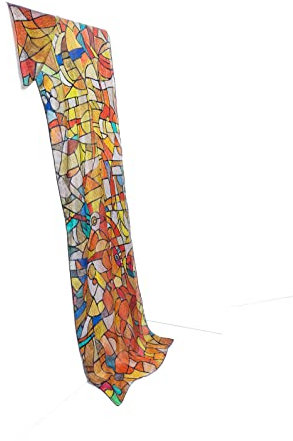 Seidentuch Glasmalerei - Roter Designer-Seidenschal, inspiriert von den Buntglasfenstern der Sagrada Familia
