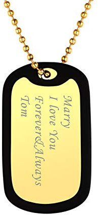 Bandmax Collier Militaire Personnalisable Homme Plaqué Or 60cm, Chaîne Boule avec Pendentif Plaque Personnalisé