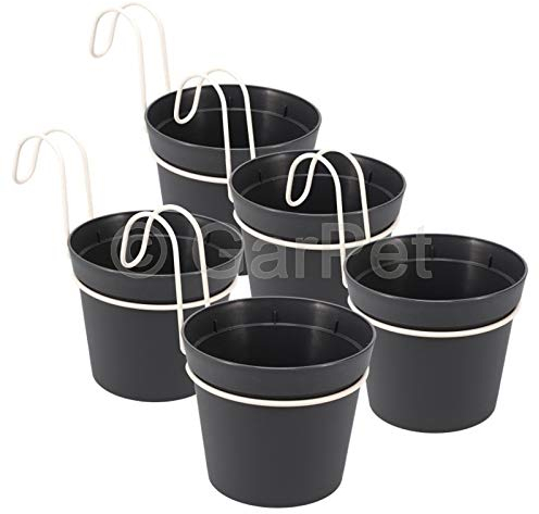GarPet 5 x Hängetopf Blumentopf Pflanztopf Set mit Haken Halterung Hängeblumentopf Wand