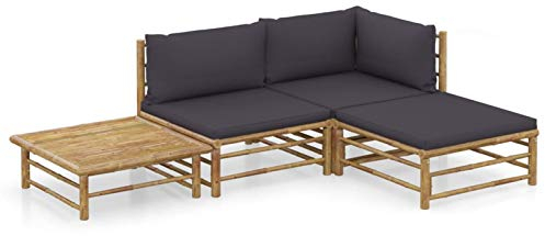 Tidyard Set de Muebles de Jardín 4 piezas Bambú y Cojines Sofá Modular para Cocina Exterior Hogar Patio Porche Terraza Mobiliario Jardin Gris Oscuro