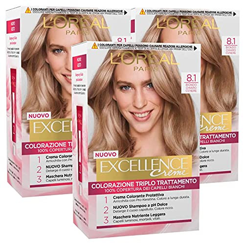 L'Oréal Paris Excellence Creme - Coloración permanente 8.1 Rubio Claro Ceniza Triple Tratamiento – 3 tintes