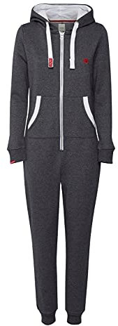 OXMO OXBenna Damen Overall Jogginganzug OneSize mit Kapuze Kordel Kängurutasche Baumwollmischung Regular fit, Größe:XL, Farbe:MED Grey M (798254)