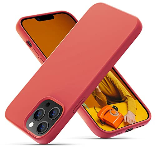 OIIAEE Silicone Case Designed for iPhone 13 Pro Max Case, Ultra Slim Shockproof Protective Liquid Silicone Phone Case with Soft Anti-Scratch Microfiber Lining, 6.7 inch, Kumquat Orange