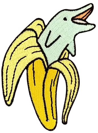 Urbanski Patch Lustiger Delfin in einer Banane zum Aufbügeln 8 x 5 cm | Aufnäher Applikation Bügelbild
