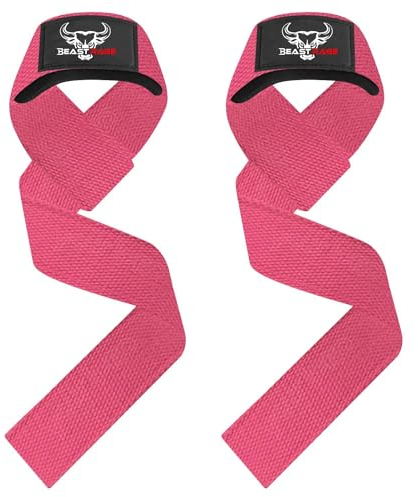BEAST RAGE - Straps Palestra Cinghie per Sollevamento Pesi Imbottite, Supporto per i Polsi, Cinghie per Fitness e Palestra, con Presa Flessibile Gel Fasce Polsi Accessori Powerlifting (Rosa)