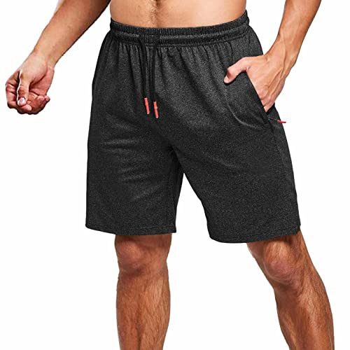 JustSun Kurze Hosen Herren Shorts Sommer Kurze Sporthose Jogginghose Baumwolle Sweatshorts Sport Running Shorts mit Reißverschluss Schwarz L
