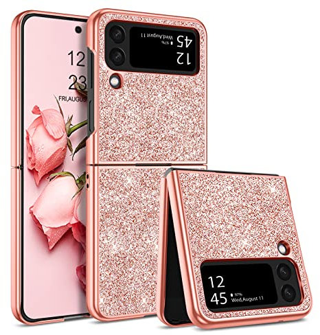 YINLAI for Samsung Galaxy Z Flip 4 Case Glitter Shiny Sparkly Slim Shockproof Hybrid Covers Drop Protection Girly Women Phone Case for Samsung Galaxy Z Flip 4 5G,Rose Gold/Pink