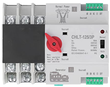 Dual Power Automatischer Transferschalter, AC zu AC 230V 63A/80A/100A 3P Elektrischer Wahlschalter, Umschalter Notstrom DIN Schienen Übertragungsschal für PV Anlage Solar Generator (80A)