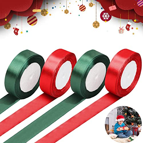Satinband Geschenkband 88M,Rot/Grün Weihnachten Schleifenband 2cm,Satin Band Stoffband zum Basteln und Geschenk Verpacken