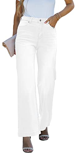 luvamia Wide Leg Jeans für Frauen Hohe Taille Baggy 90er Jahre Jeans Distressed Stretchy Denim Pants Trendy, Weiß glänzend, 48
