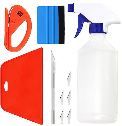 Swpeet 10Pcs Wallpaper Smoothing Tool Assorments Kit, Vinyl Wrap Cutting Tool, Squeegee Scraper, Craft Knife with Blades, 500ML Spray Bottle for Stick Wallpaper Car Wrap Vinyl Window Tint Glass Film