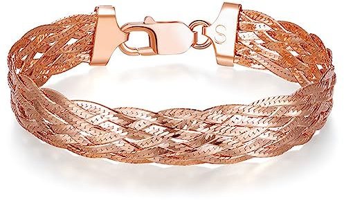 HESHS Bracciale Da Donna in Argento 925 Bracciali A Spina Di Pesce Tessere in Oro Placcato Tricolore Italia Bracciale Rigido Intrecciare A Otto Fili in Argento A Tre Colori,D'oro,15.5cm