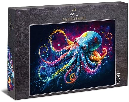 Ulmer Puzzleschmiede - Puzzlemotiv „Tentakel-Spektakel“ - das kunterbunte Kraken-Puzzle mit 1000 Teilen - Die farbenfrohen Oktopus-Tentakel Laden zum Puzzeln EIN - originelles Puzzle Made in Germany