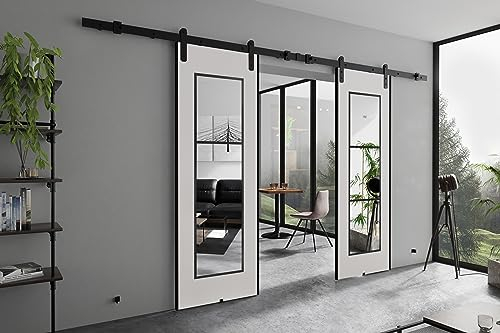 KIER FURNITURE POLI DUO Wall-Mount Schiebetür – Schiebetür Komplettset Schiene Komplettset Mit Tür – Zimmertüren Mit Zarge Komplett - B152xH205xT1,6 cm - Weiß
