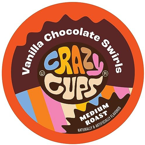 Crazy Cups Flavored Coffee pods, Vanilla Chocolate Swirls, Single-Serve Medium Roast Coffee Cups for Keurig K-Cup Machines, Brew Hot or Iced Coffee, 22 Count