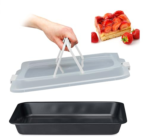Relaxdays Teglia con Coperchio, Pirofila Rettangolare, Casseruola Portatorte Manici, 3in1, LxP 40,5 x 32,5 cm, Bianco