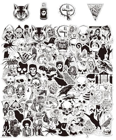 100 Gothic Style Dark Stickers, DIY Decorative Vinyl Waterproof Self-Adhesive, Black and White Set for Bags and Computers