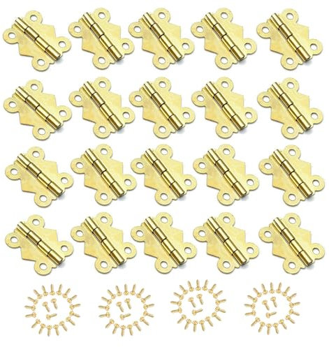 Jewelry Box Hardware 20 Pieces 20x25mm Hinges Antique Small Butterfly Hinges Box Hinges for Crafts Wooden Box Gift Box Hinges Cabinet Drawer Jewelry Box and 80 Screws (Golden)
