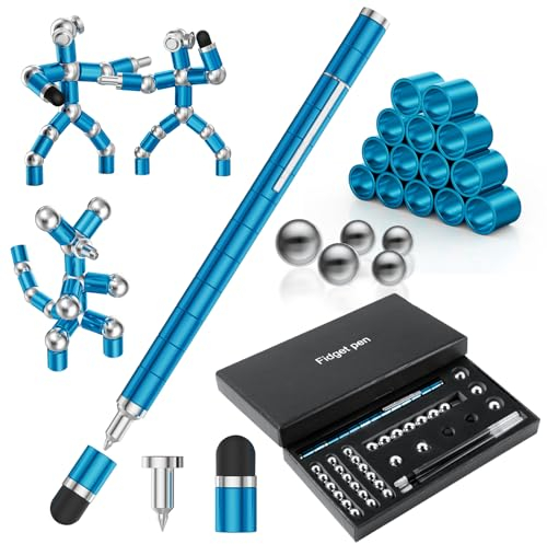 OSDUE Magnetischer Kugelschreiber,Schwarz Kugelschreiber, Lustig Multifunktions Magnetstift, Stressabbau Druckkugelschreiber für Junge Männer & Frauen (Blau)