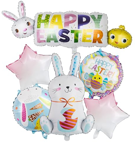 VIKY® Ostern Deko Folienballon,7 Stück Osterhasen Luftballon Set,Osterdeko Hasen Luftballons,XXL Helium Ballons Deko Ostern,Ostern Party Dekoration,Osterhase Deko Luftballon für Osterfeier Babyparty