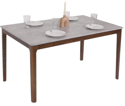 Mendler Esszimmertisch HWC-M55 Massiv-Holz 135x80cm Beton-Optik | Tisch, Esstisch, braune Beine, HDF Laminat, Melamin