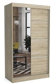 Brent - Kleiderschrank mit Spiegel Tom, 180cm Breit, Schlafzimmerschrank mit 1 Kleiderstange und Einlegeböden für Kleidung, Kleiderschrank Sonoma Eiche