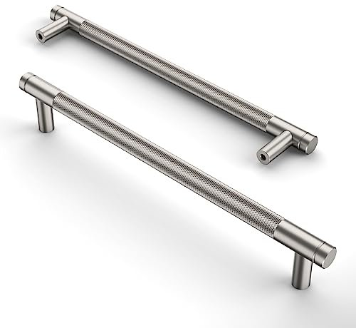 Amerdeco 10 Pack Brushed Satin Nickel Knurled Cabinet Pulls 192mm Center to Center Kitchen Cabinet Handles for Drawer Dresser, Cupboard and Wardrobe AM003