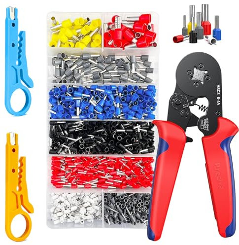 FZYCOM Crimpzange mit 1200 Aderendhülsen und 2Pcs Wire Stripper, Aderendhülsenzange, Elektrische Kabelschuh-Crimpzange, Kabelschuh 0,5–10 mm² (AWG 22-7), Crimpzangen, Presszange