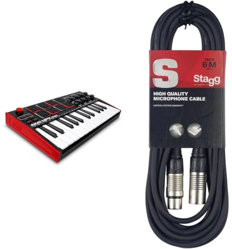 AKAI Professional MPK Mini MK3 - Tastiera MIDI Controller USB a 25 Note con 8 Drum Pad & Stagg Cavo da microfono a mixer SMC6 da 6 metri XLR (m) -XLR (f), nero