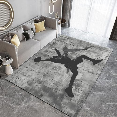 Grau Teppich Wohnzimmer 60x90cm, Sport, Basketball, Graffiti Weich Kurzflor rutschfest Waschbar Teppich für Flur, Esszimmer, Küche und Kinderzimmer