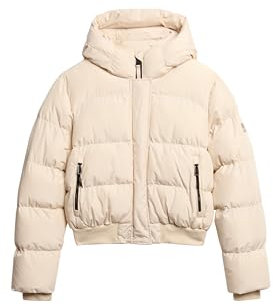 Superdry Damen Sportliche Stepp-Bomberjacke mit Kapuze Grau-Weiß 44