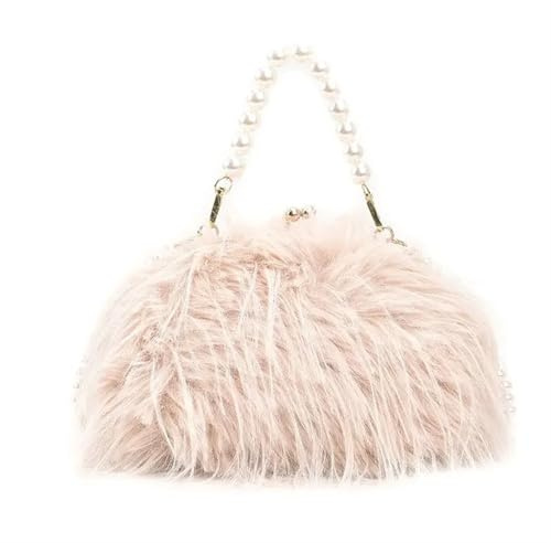 MZPOZB Feder Clutch Handtasche Damen Trendy Schultertaschen Quaste Feder Perle Kette Handtaschen for Frauen Herbst Winter Abschlussball Party Abendtaschen Geldbörsen Feder Abend Handtasche(Khaki)