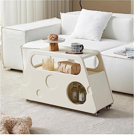 Couchtisch Mobiler Cocktailtisch, Couchtisch, Mitteltisch for das Wohnzimmer, 2-stufiger Beistelltisch mit Ablage und Schublade, schmaler Servierwagen mit Rädern for Küche, Schlafzimmer, Balkon Beiste